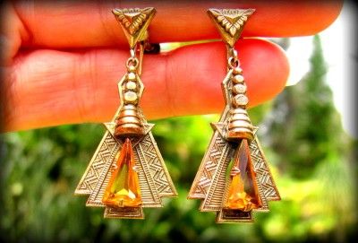 FABULOUS 1920s ART DECO Egyptian Revival AMBER GLASS Gilt 