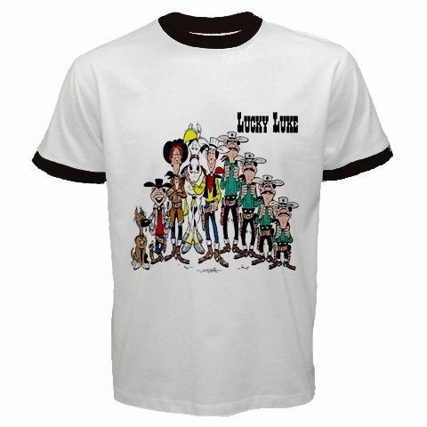 New Lucky Luke Comic White Ringer T shirt S,M,L,XL,XXL  