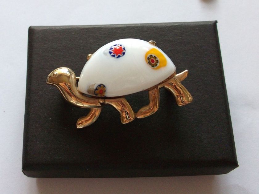   EISENBERG MILLIFIORI GLASS TURTLE TORTOISE BROOCH  DESIGNER  