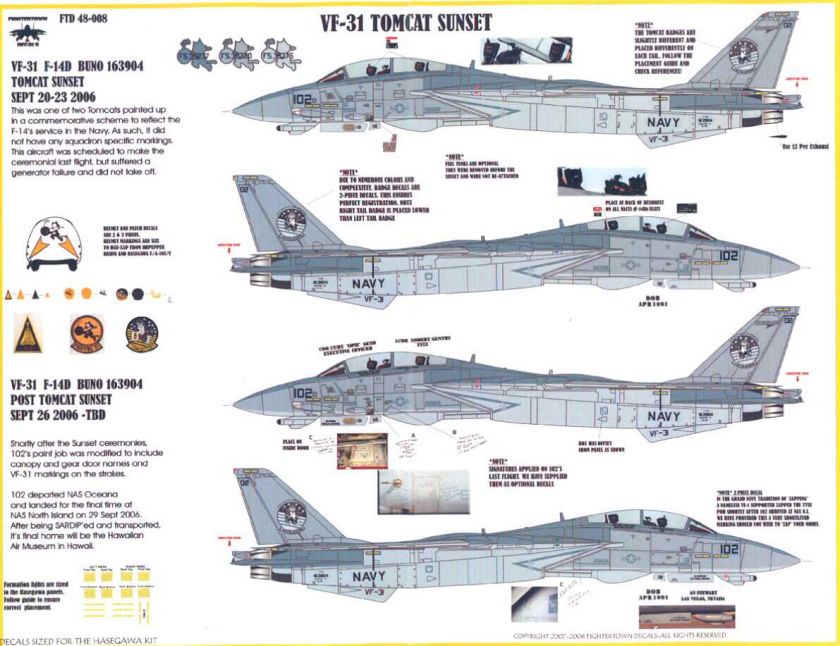   Decals 1/48 GRUMMAN F 14D TOMCAT SPECIAL Ds VX 30 & VF 31  