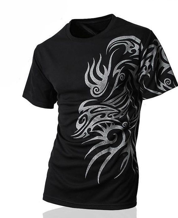 Mens COMPRESSION Shirts Tight TATTOO T shirt Black  