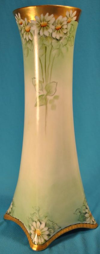 ANTIQUE SIGNED NAN T. EICHER BAVARIAN HAND PAINTED ROSES TALL VASE