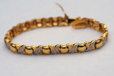 New 18k Gold Over Sterling Silver Diamond Accent Tennis Bracelet .925 