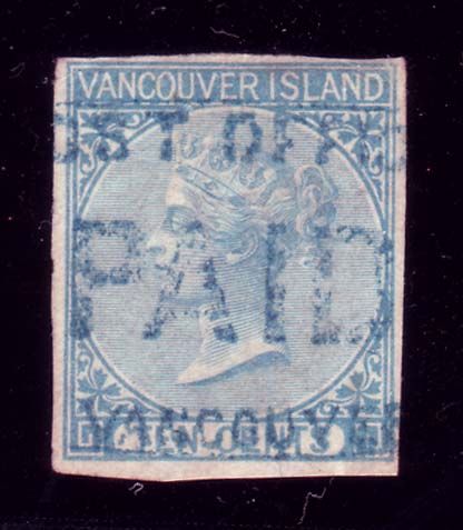 British Columbia 1865 QV 10c blue Imperf #4 VF used  