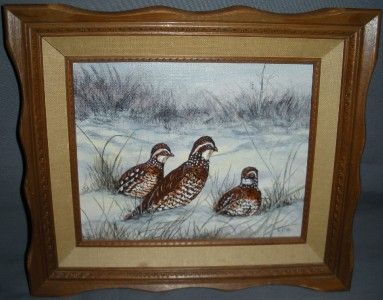 QUAIL BIRD PAINTING SNOW WINTER VINTAGE WALL DECOR  