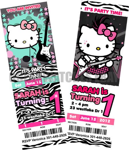 HELLO KITTY ZEBRA BIRTHDAY PARTY INVITATIONS Tickets Custom 