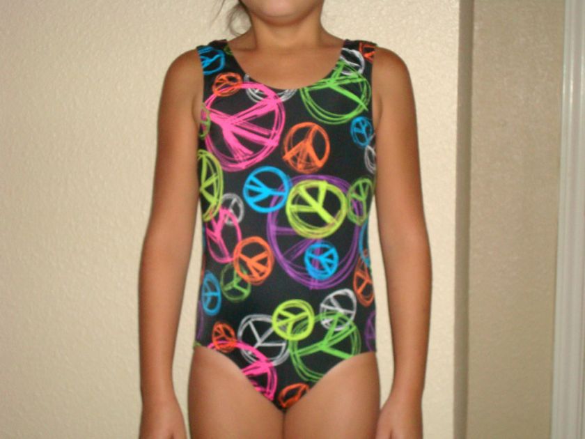 NEW GIRLS GYMNASTIC LEOTARD BLACK PEACE SZ 4 10  