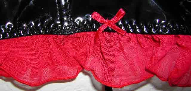 MORBID THREADS~ BLACK VINYL RED BUSTIER GARTERS 36C  