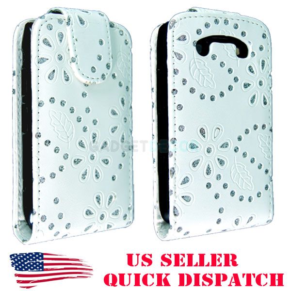 FOR BLACKBERRY BOLD 9700 9780 BLING DIAMOND WHITE LEATHER FLIP CASE 