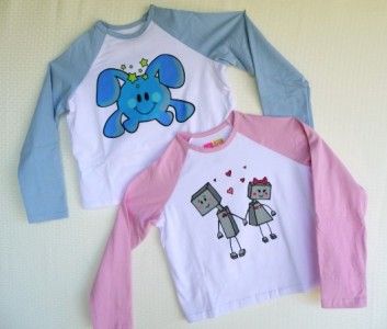   Screen Print Puppy Robots LS Top Tee Pink Blue RealKidz NEW  