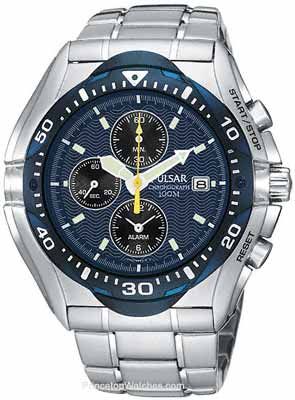 Pulsar Tech Gear Alarm Chronograph Blue Dial Mens Watch PF3647  