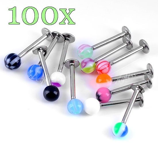   Colorful UV Ball Bars Labret Lip Ring Body Piercing Stainless Steel