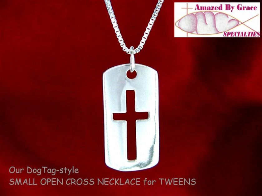 Sterling Silver Dog Tag Style Open Cross Necklace  