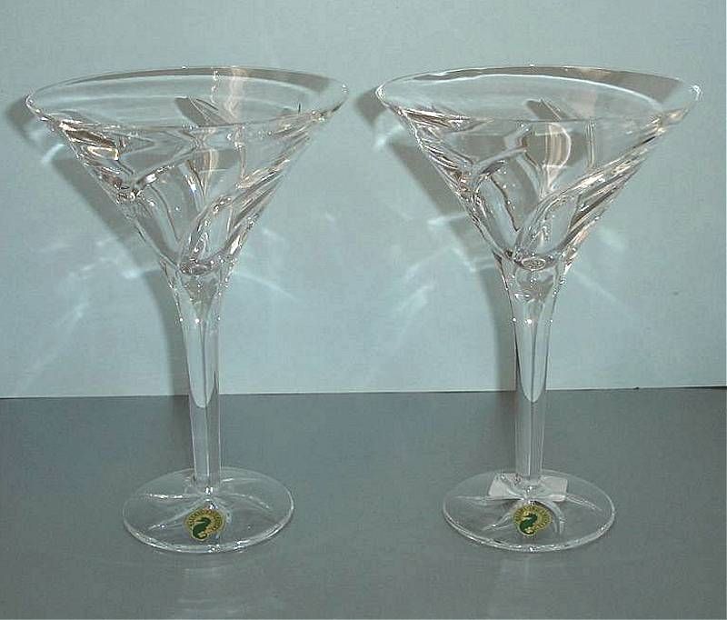   Tall Martini Glasses Set of 2 Swirling Wedge Cuts New Boxed  