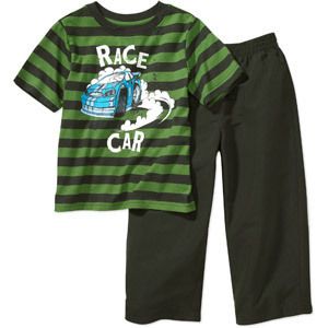 New Boys Toddler Striped Car Shirt Top Tee Pants 2 PC Outfit Set 