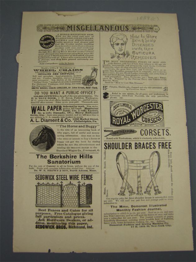 Antique 1889 Miscellaneous Corsets, Surreys, Gloves Ads  