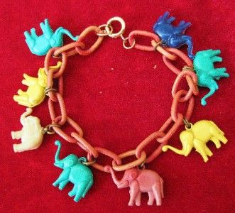 VTG CELLULOID BRACELET W/ELEPHANTS REPUBLICANS MAYBE  