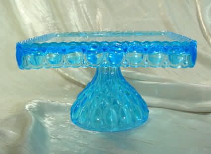 Square Elizabeth Cake Plate Stand Pedestal Aqua Blue  