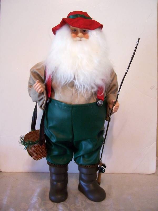 PENNYS FISHING POLE SANTA FIGURINE CHRISTMAS DECORATION  