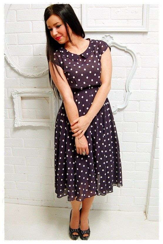   Skirt 50s DANCE POLKA Dot VINTAGE Spanish Petite DRESS XS/S 8  