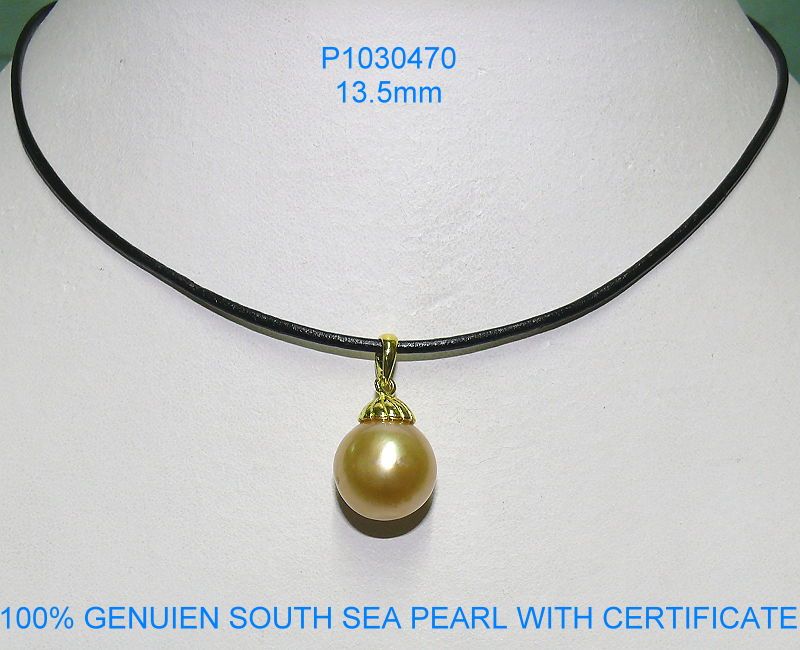 13.5MM SOUTHSEA GOLDEN PEARL ON LEATHER CHOKER #30470  