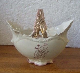 Antique hand painted European china basket vase  