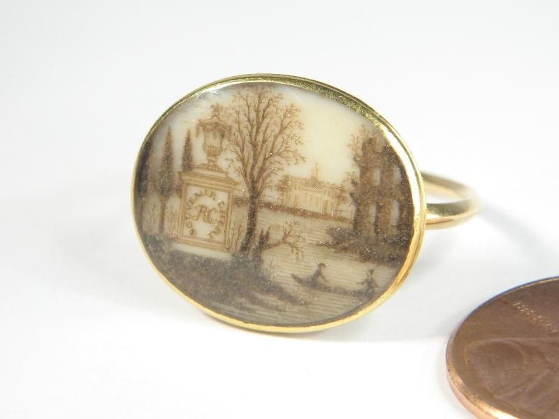   GEORGIAN ENGLISH 22K GOLD HAIR WORK MOURNING RING c1768 CHAPMAN  