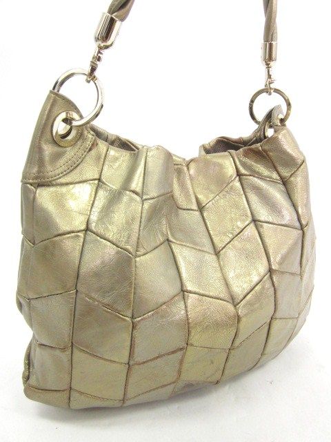 CHARLES DAVID Gold Metallic Quilted Shoulder Handbag  