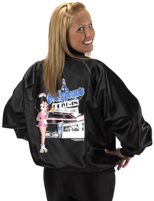 BLACK SATIN JACKET BETTY BOOP MALT SHOP Great gift NEW  