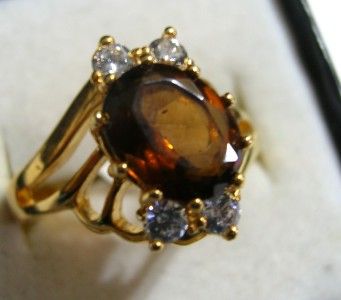 Smokey Topaz Crystal Brilliant cut Czs Womens ring 8  