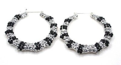 rhinestone hallow bamboo door knocker silvertone hoop earrings silver 