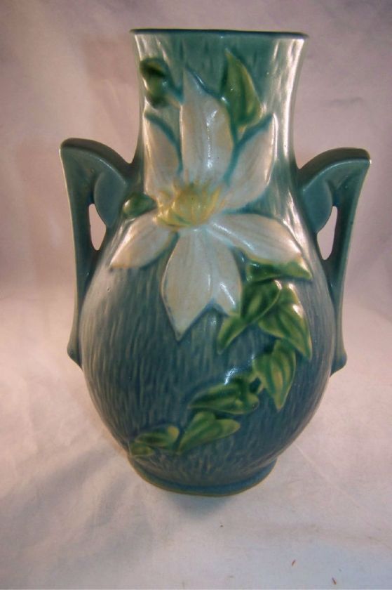 Roseville Pottery Green/Blue Clematis Vase 108 8  