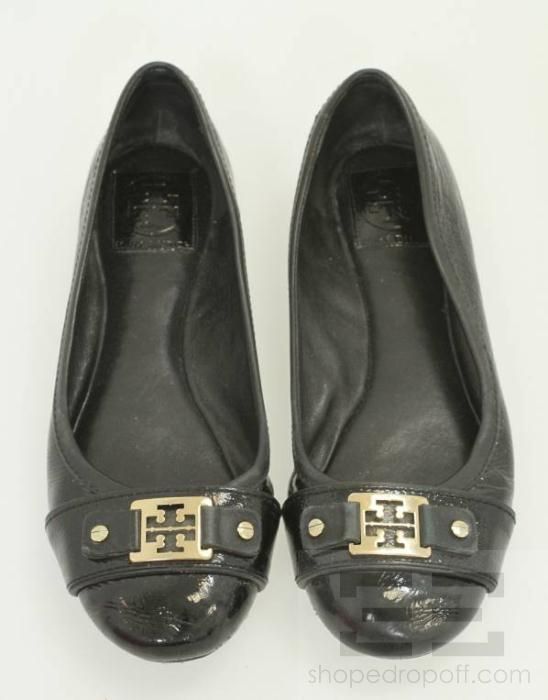 Tory Burch Black Patent Leather Clines Ballet Flats Size 8.5M  