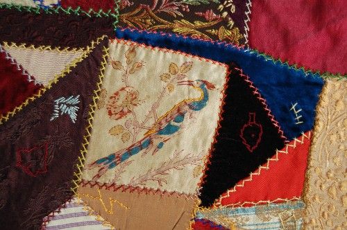 ORNATE Victorian Crazy Antique Quilt dated 1890  