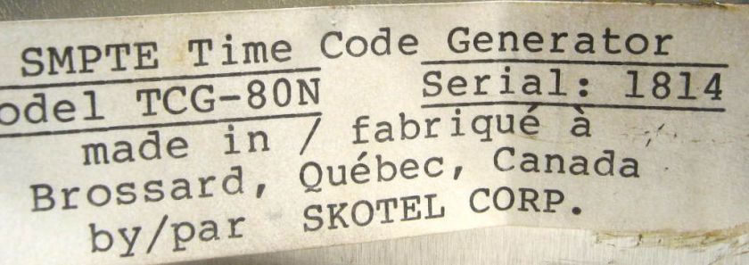 Skotel TCG 80N SMPTE Time Code Generator w/ SDCC Panel  