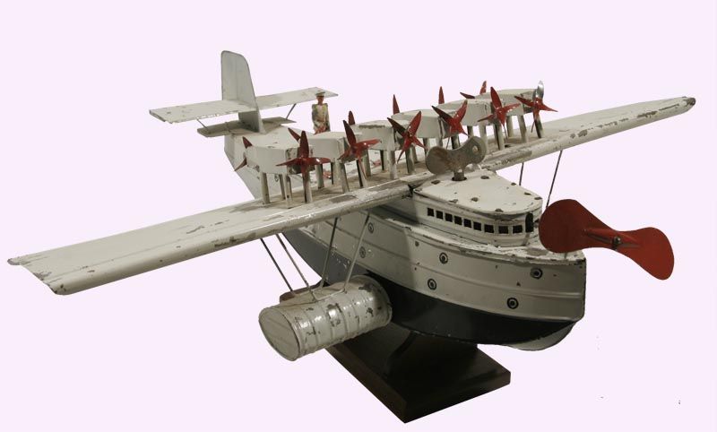 GERMAN OR FRENCH CLOCKWORK TIN TOY SEAPLANE/BIPLANE  