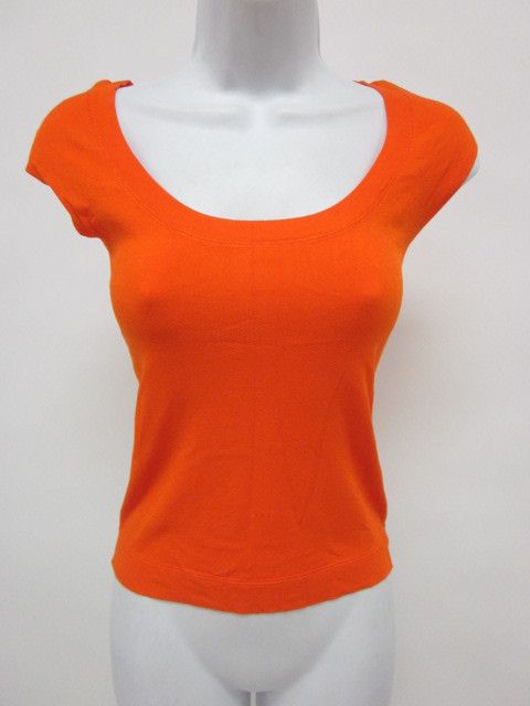 DKNY Bright Orange Cap Sleeve Scoop Neck Shirt Sz P  