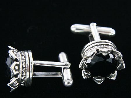 King Baby Studio 13mm Crown Black Onyx Cufflinks 925  