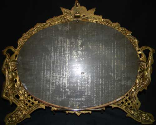 ANTIQUE 1890s GILT IRON ROCOCO VANITY MIRROR W CUPIDS  