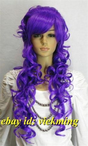 new fashion purple lavender wavy curl long romantic Cosplay dance sexy 