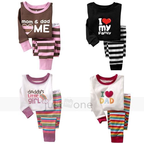   Children Boy Girls Cute Pattern Sleepwear Tops + Pants Pajama Set 2 7Y