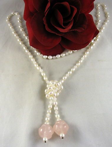 Fresh Water Pearl Rose Quartz NEcklace CAT RESCUE  