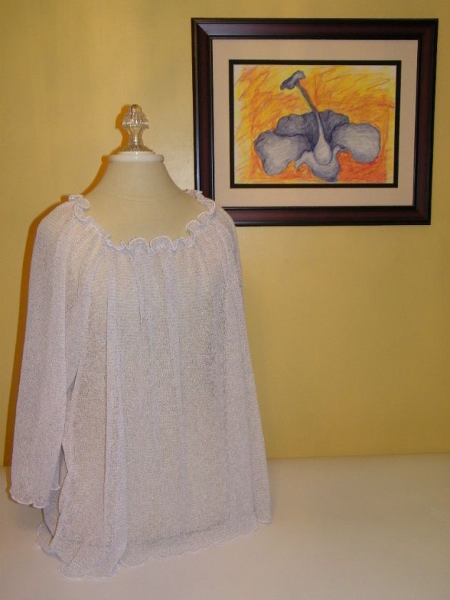 Daniel Benjamin White Sparkle 3/4 Sleeve Shirt Top 2X  