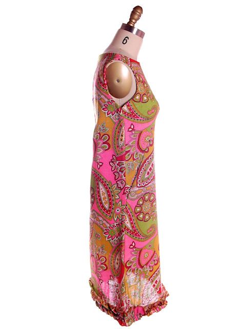 Vintage Shift Dress Pink Paisley Linen Mod 1960s M  