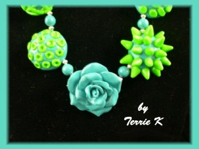 OOAK MOD ROSE DECO NECKLACE & EARRINGS SET by Terrie K  