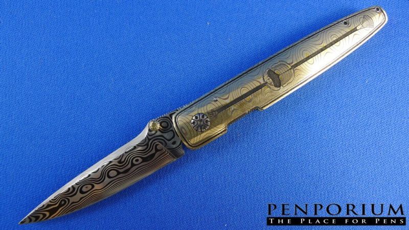 CUSTOM KNIFE LARRY NEWTON ENGRAVED MOKUME LINERLOCK  