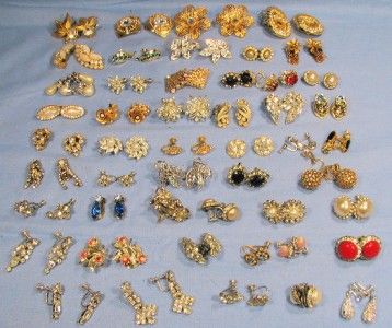 49 PAIR RHINESTONE CLIP ON SCREW BACK EARRINGS LOT  