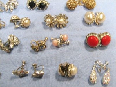 49 PAIR RHINESTONE CLIP ON SCREW BACK EARRINGS LOT  