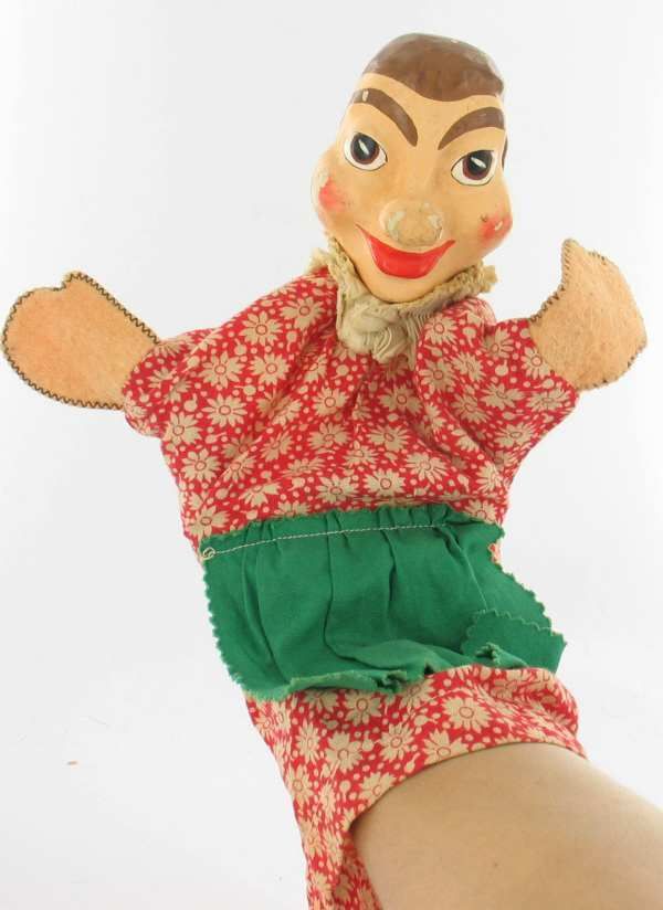 ANTIQUE HP CERAMIC CLOTH PUNCH & JUDY HAND PUPPET TOY  