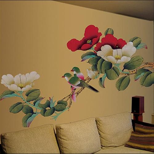   Flowers Painting Adhesive Removable Wall Decor Accents Fabric Stickers